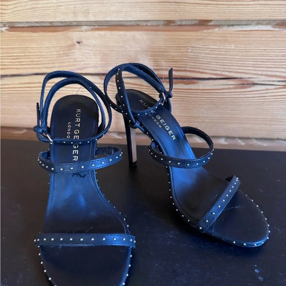 Kurt Geiger London Portia Sandal Black Strappy Heel with gold studs size 38 - Picture 3 of 8